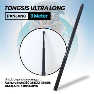Tongsis Selfie Stick Ultra Long Invisible 3M for Insta360 GoPro - Blac