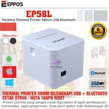 EPPOS EP58L Black Mobile Thermal Printer 58mm USB Bluetooth hitam