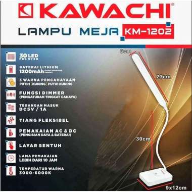 KAWACHI Lampu Meja KM 1202 / Lampu Belajar Kawachi USB Charger Portable LED Desk Lamp Rechargeable L