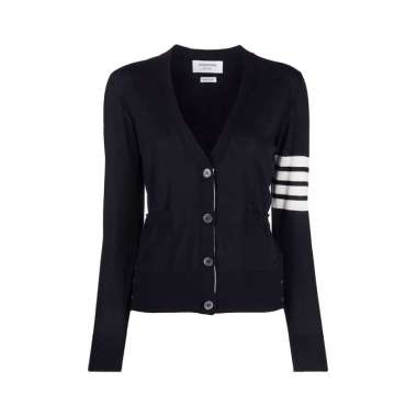 Thom Browne 4-Bar V-Neck Cardigan Navy 40 Blue