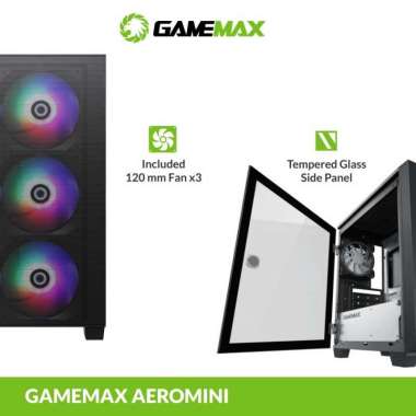 Gamemax Aero Mini Casing PC Gaming M ATX - Casing Komputer Aero Mini 3Fan RGB