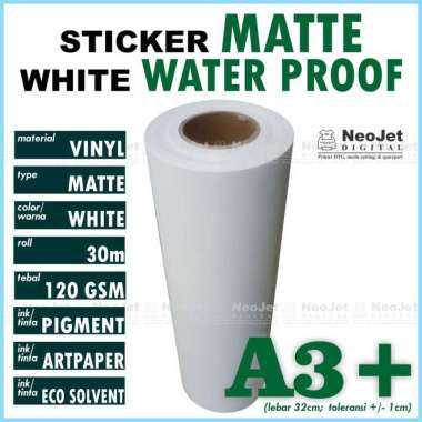 Stiker Sticker Vinyl Matte Inkjet Waterproof Doff Doft Mate A3+ Putih 1 ROLL