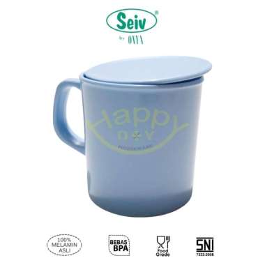 MUG MELAMIN | CANGKIR MELAMIN | GELAS GAGANG MELAMIN + TUTUP SEIV 340ML BIRU