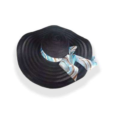 promo - Topi pantai nylon diana dengan pita liris hitam
