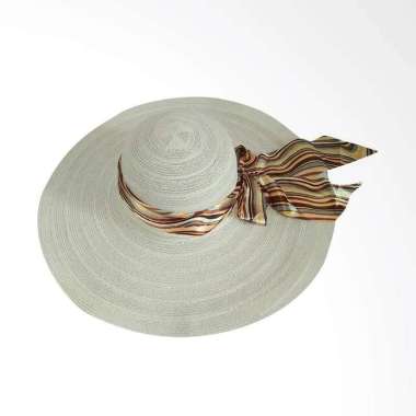 promo - Topi pantai nylon diana dengan pita liris broken white