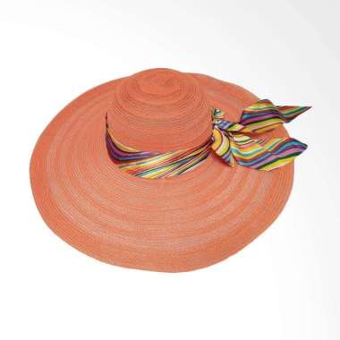 promo - Topi pantai nylon diana dengan pita liris oren