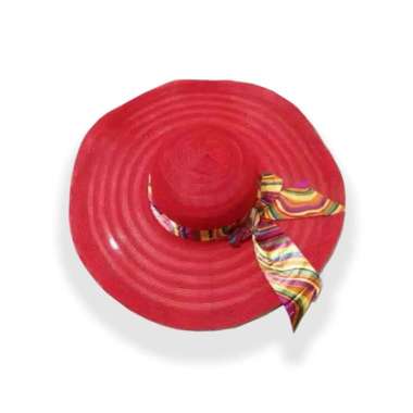 promo - Topi pantai nylon diana dengan pita liris merah