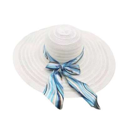 promo - Topi pantai nylon diana dengan pita liris putih