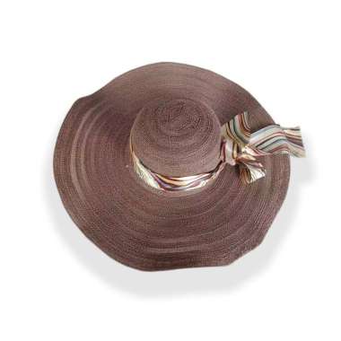 promo - Topi pantai nylon diana dengan pita liris coklat