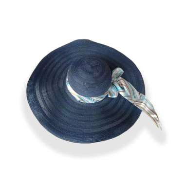 promo - Topi pantai nylon diana dengan pita liris navy