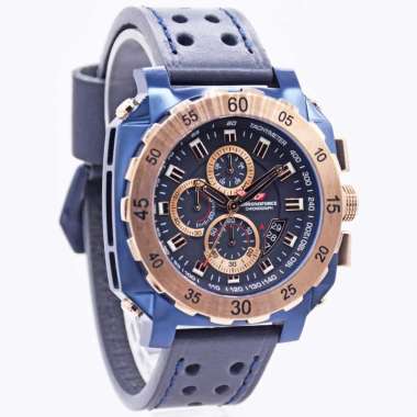 Jam Tangan Chronoforce 5221M - Jam Tangan Chronograph Pria Leather Strap Original Blue Rosegold