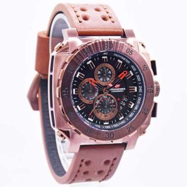 Jam Tangan Chronoforce 5221M - Jam Tangan Chronograph Pria Leather Strap Original Choco Black
