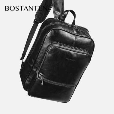 BOSTANTEN Tas Ransel Pria PU Kulit Tahan Air Tas Ransel Latop Tas Rekreasi Tas Mahasiswa Berkapasita