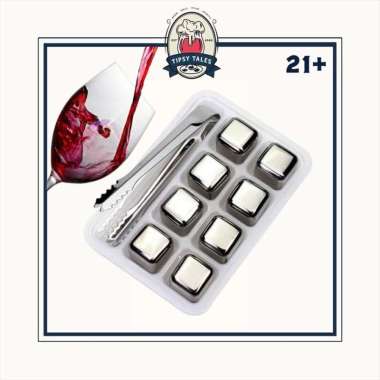 Ice Cube Es Batu Kotak Besi Stainless Steel 8 Pcs + Penjepit Es