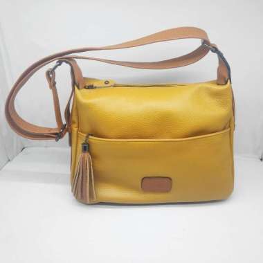 Bossindo tas kulit asli wanita garut papirut - tas wanita kulit asli garut M Kuning