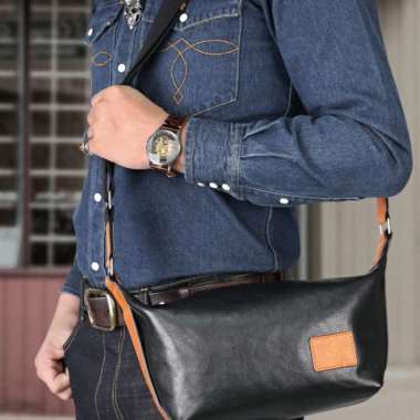 BOSSINDO tas pria kulit tas selempang kulit pria asli - tas asli kulit garut