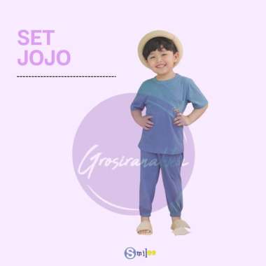 Setelan Anak Unisex Smilee Jojo Warna Biru Size 1-5Tahun 2 tahun