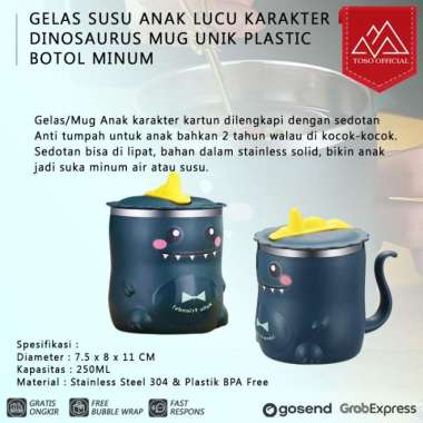 GELAS SUSU ANAK LUCU KARAKTER DINOSAURUS MUG UNIK PLASTIC BOTOL MINUM