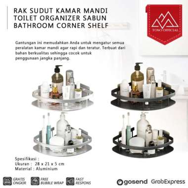 RAK GANTUNG SUDUT KAMAR MANDI TOILET ORGANIZER SABUN BATHROOM CORNER BLACK