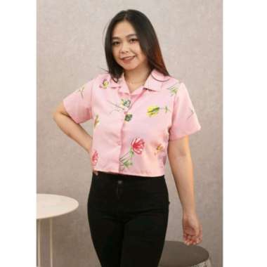 Kemeja Crop Wanita Natural Beauty Kemeja Wanita Korea Style Crop Pink