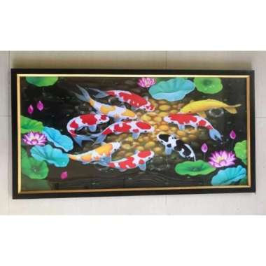 Hiasan Dinding Cetak Gambar Lukisan Ikan Koi Plus Bingkai Ukuran Multicolor