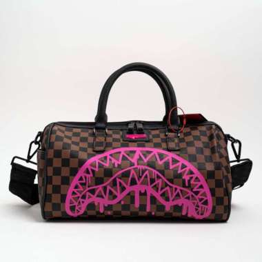 Sprayground Pink Drip Check Mini Duffle Bag Brown