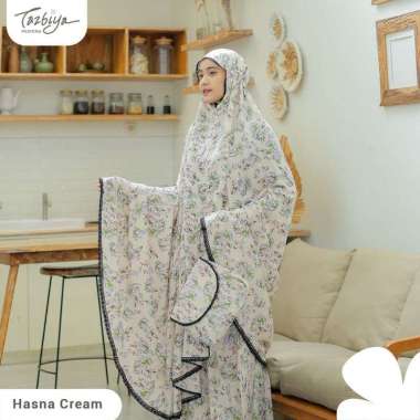 Mukena Tazbiya Motif Hasna Series Renda Cantik Mukena Adem Jumbo Murah Terlaris Cream