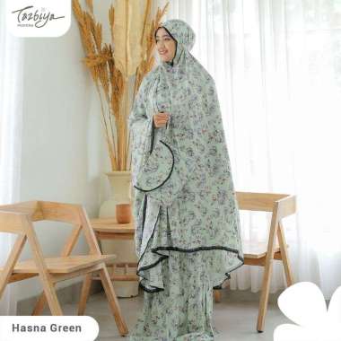 Mukena Tazbiya Motif Hasna Series Renda Cantik Mukena Adem Jumbo Murah Terlaris Green