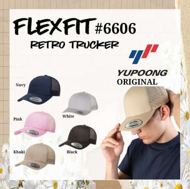 Topi Yupoong Flexfit 6606 Retro Trucker Hat ORIGINAL - Topi Jaring Trucker