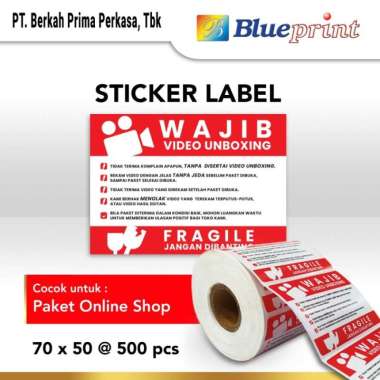 label sticker fragile wajib video unboxing blueprint 70x50 mm isi 500 Multicolor