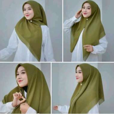 Hijab Instan Zipper Segiempat Resleting Kuning