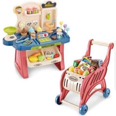 mainan anak home supermarket trolley mini market troli 40 pcs kado Multicolor