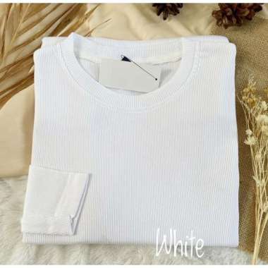 kaos rib polos lengan panjang wanita - wafer grey white