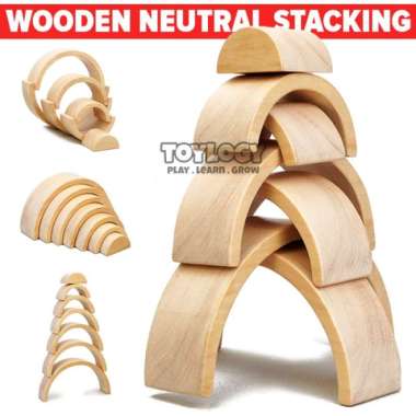 mainan kayu edukasi balok susun pelangi rainbow block wooden natural