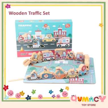 kabi wooden toy traffic set - threading vehicle