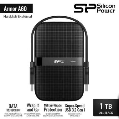 Silicon Power HDD Armor A60 Harddisk Eksternal 1TB - Shockproof ALL BLACK