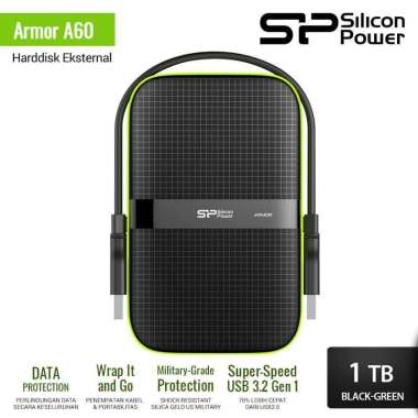Silicon Power HDD Armor A60 Harddisk Eksternal 1TB - Shockproof BLACK GREEN