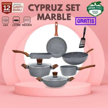Cypruz Marble Pan Set Panci Paket lengkap 6 pcs Wajan Penggorengan Induksi Anti lengket
