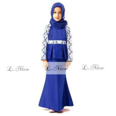 Gamis couple biru+kerudung sz besar#brand Lnice-import Multicolor