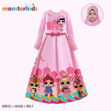 Import Dress Gamis LOL Pink Muslim Hijab Anak MK18 A Multicolor