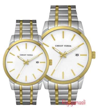 Jam Tangan CHRIST VERRA CV10636 Classic Stainless Steel Original Analog PRIA Silver Gold