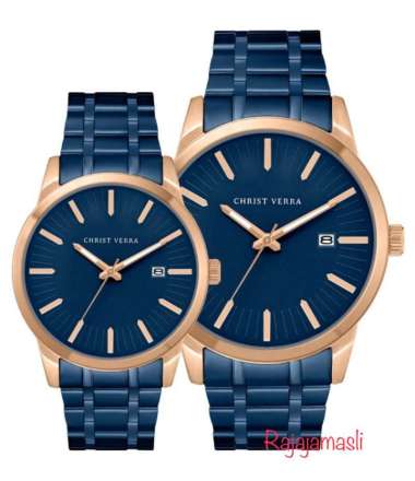 Jam Tangan CHRIST VERRA CV10636 Classic Stainless Steel Original Analog WANITA Blue Rosegold