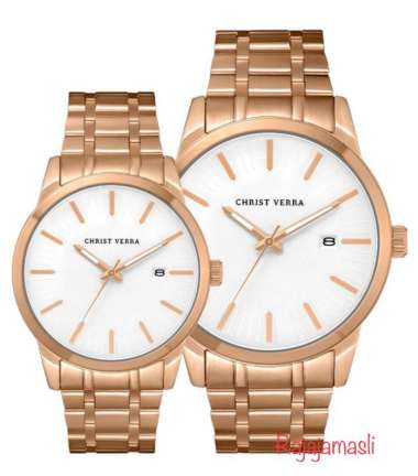 Jam Tangan CHRIST VERRA CV10636 Classic Stainless Steel Original Analog COUPLE Full Rosegold