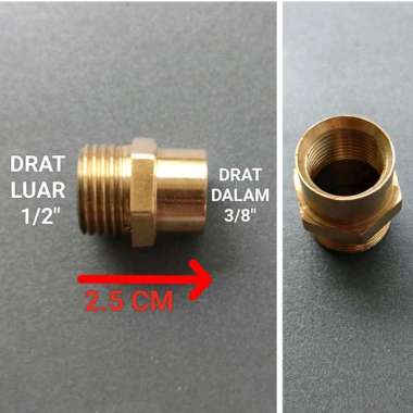 Sock Nipple Kuningan Drat Luar 1/2" Drat Dalam 3/8" Inch Sambungan Pipa Besi