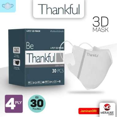Masker THANKFUL Earloop 3D 4 Ply 30s Putih