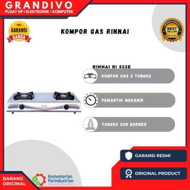 Kompor Gas Rinnai 2 Tungku RI 522E Garansi Resmi Bonus Selang+Regulator Quantum QRL 032