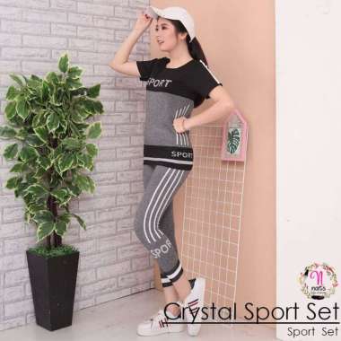 ZS Crystal Sport SET / Setelan Baju senam Import / Baju Olahraga Yoga Fitness Wanita SET Crystal Put