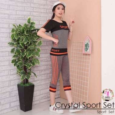 ZS Crystal Sport SET / Setelan Baju senam Import / Baju Olahraga Yoga Fitness Wanita SET Crystal Ore