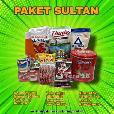Paket sultan/sembako lengkap/beras/minyak/gula/kopi.teh/skm/margarin/biskuit/sirup/terigu/santan/kerupuk