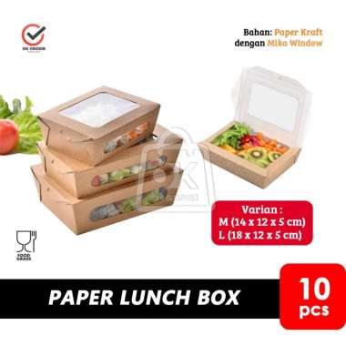 Lunch Box Paper Kraft BROWN Jendela Mika Kotak Makan (1 pack isi 10pc) M (Coklat Mika)